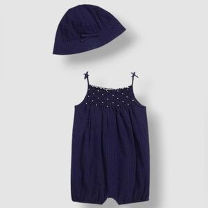 NEW Ralph Lauren Hand Smocked Seersucker Shortall